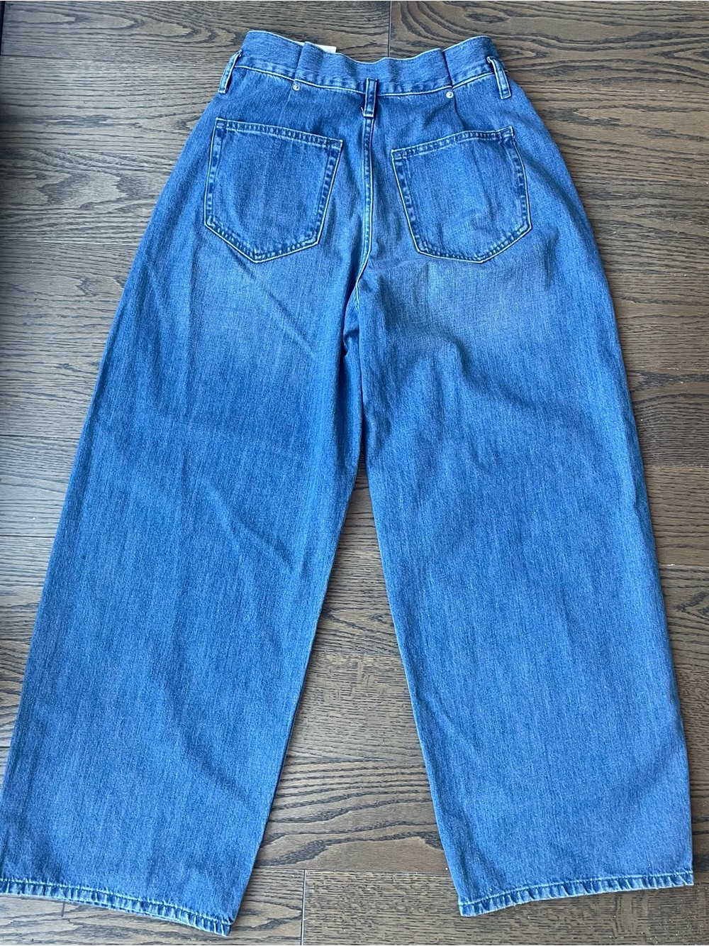 Zara Waist Bag Wide-Leg High-Rise Blue Denim Jeans - Picture 8 of 10